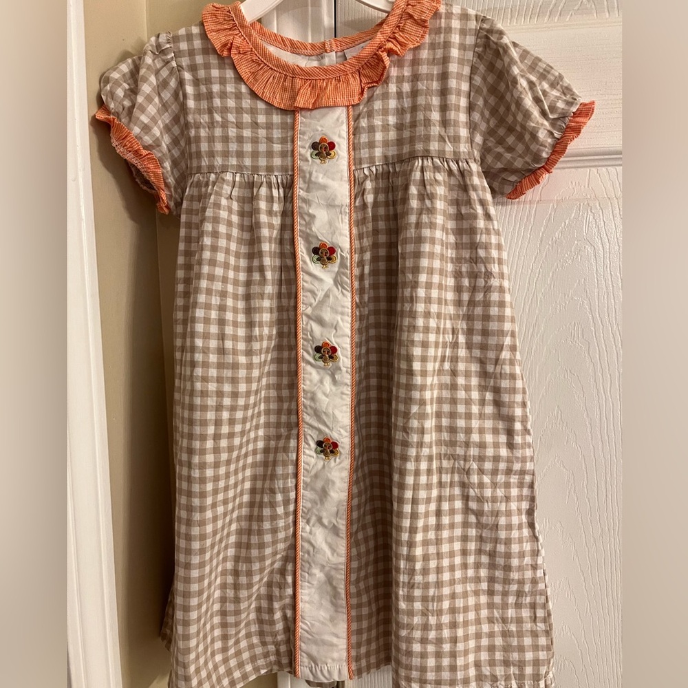 Stitchy Fish Girls' Gingham Dress with Orange Trim